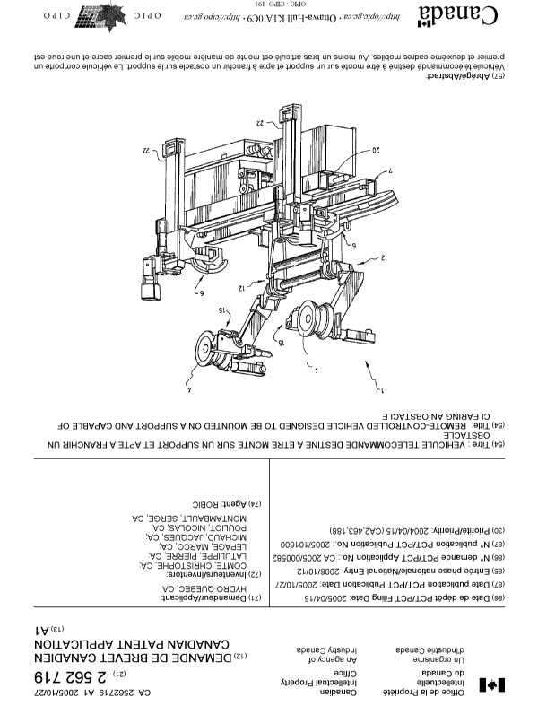 Document de brevet canadien 2562719. Page couverture 20051212. Image 1 de 2