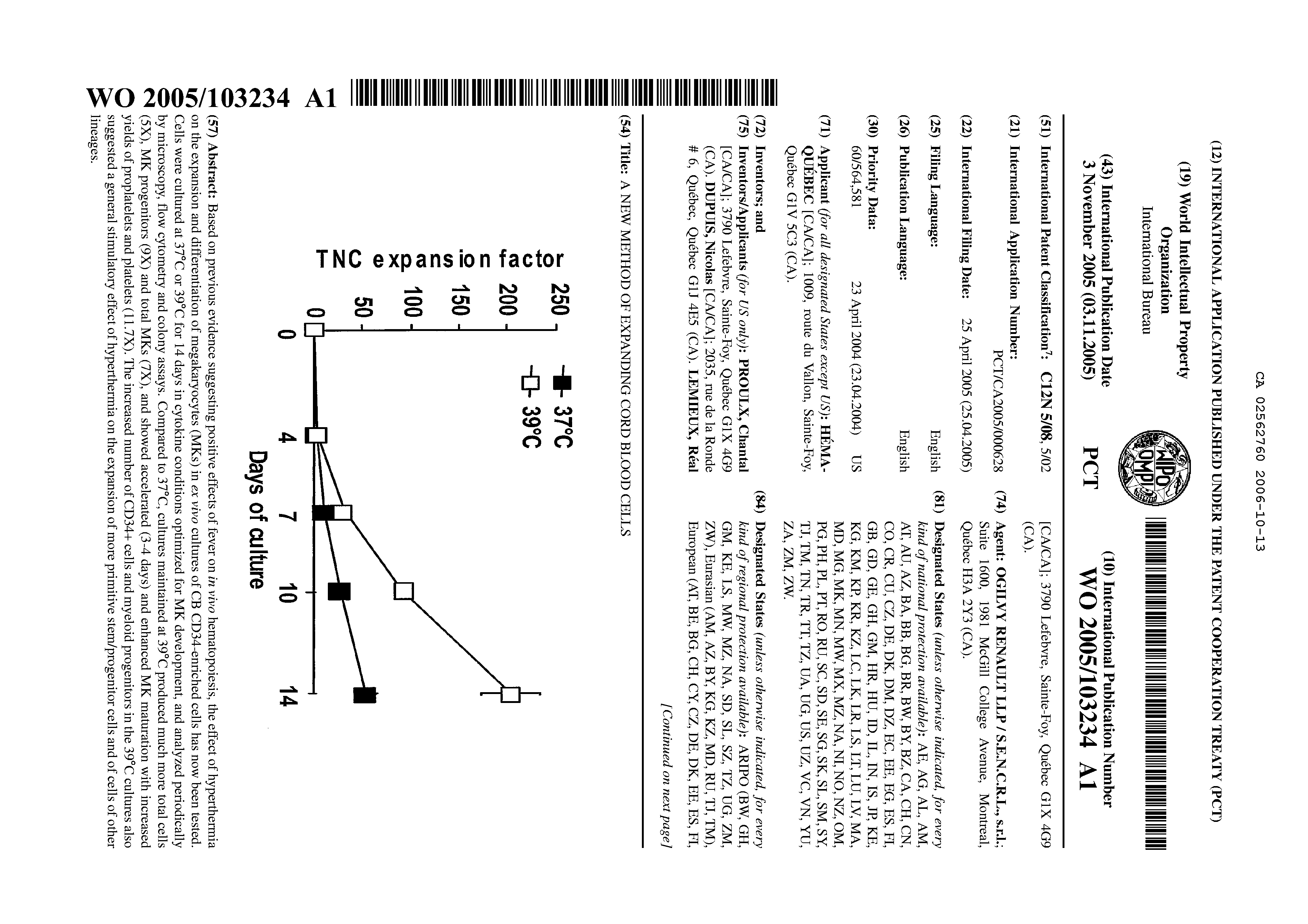 Canadian Patent Document 2562760. Abstract 20051213. Image 1 of 2