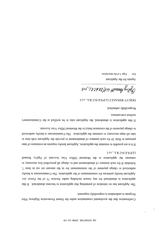Document de brevet canadien 2562760. Poursuite-Amendment 20071229. Image 2 de 3