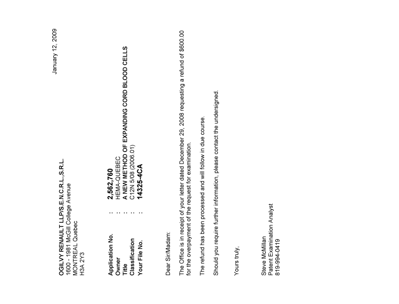 Canadian Patent Document 2562760. Correspondence 20081212. Image 1 of 1