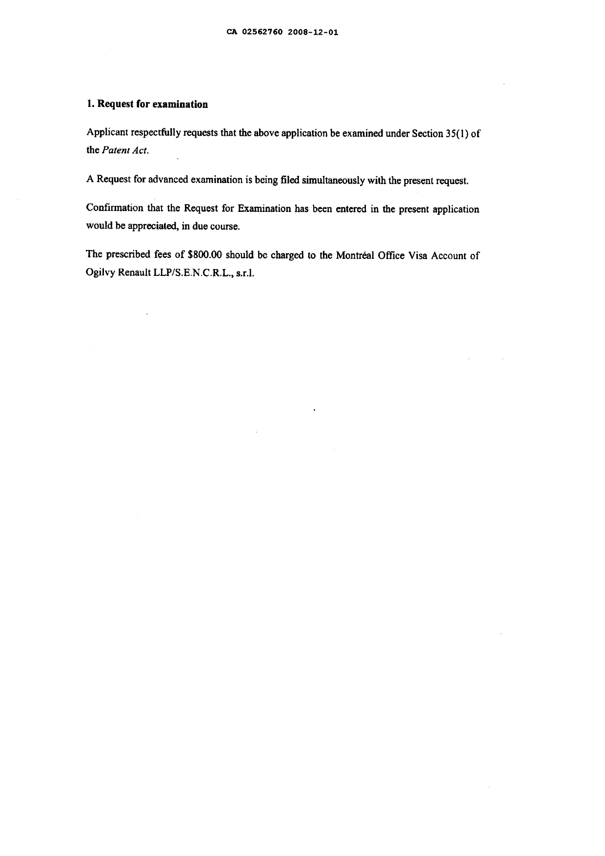 Document de brevet canadien 2562760. Poursuite-Amendment 20081216. Image 3 de 5