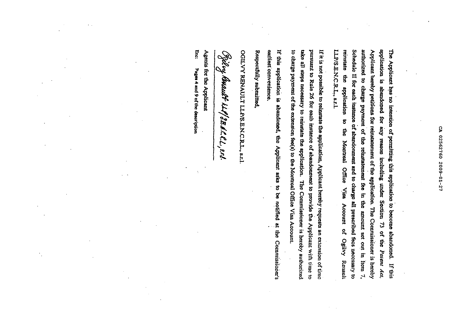 Document de brevet canadien 2562760. Poursuite-Amendment 20081227. Image 2 de 4