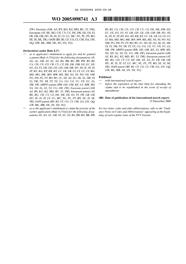 Document de brevet canadien 2562964. Abrégé 20060928. Image 2 de 2