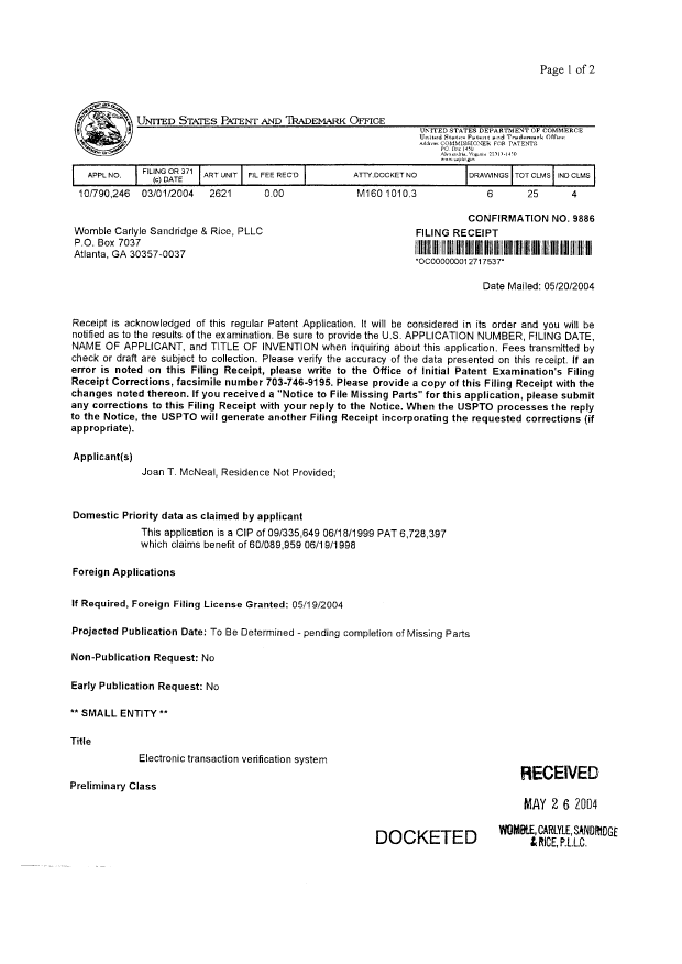 Document de brevet canadien 2562964. Cession 20070405. Image 2 de 3