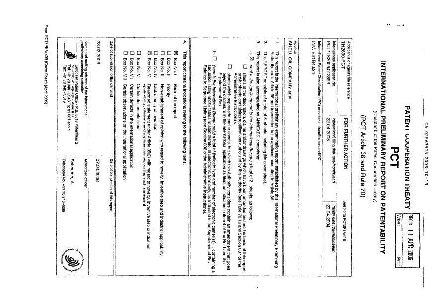 Document de brevet canadien 2563525. PCT 20061019. Image 1 de 7
