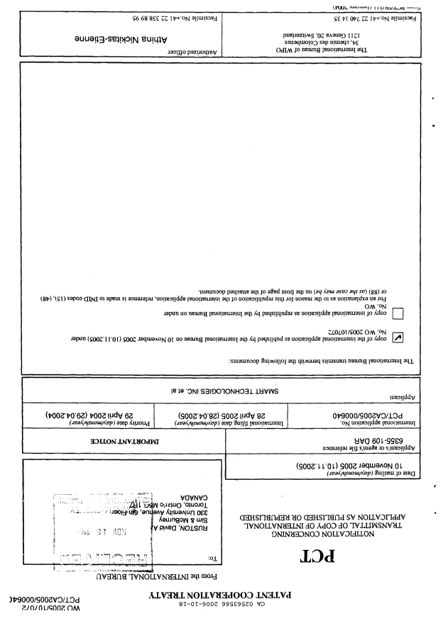 Canadian Patent Document 2563566. PCT 20061018. Image 1 of 3
