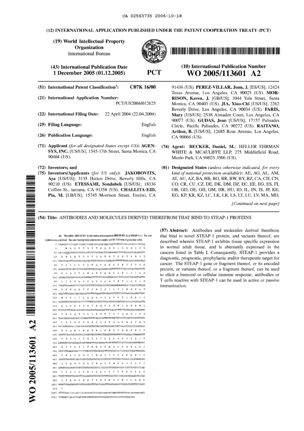 Document de brevet canadien 2563735. Abrégé 20061018. Image 1 de 2