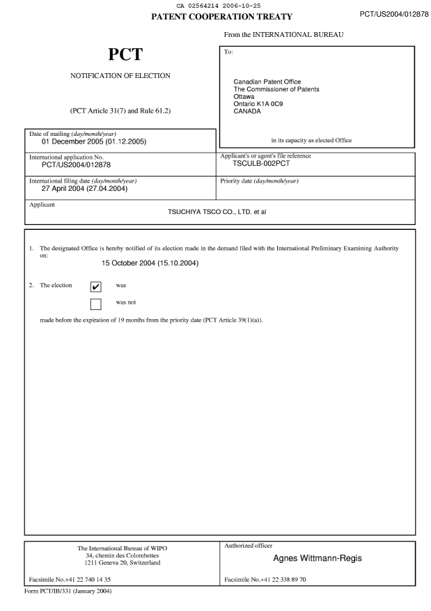 Document de brevet canadien 2564214. PCT 20061025. Image 1 de 2
