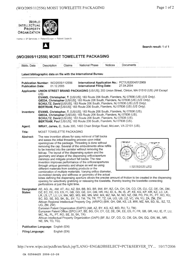 Document de brevet canadien 2564425. PCT 20061026. Image 1 de 1