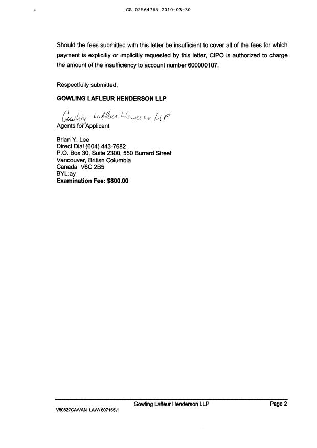 Document de brevet canadien 2564765. Poursuite-Amendment 20100330. Image 2 de 2