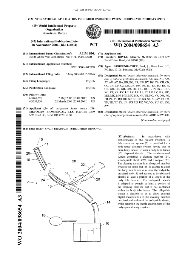 Document de brevet canadien 2565303. Abrégé 20061101. Image 1 de 2