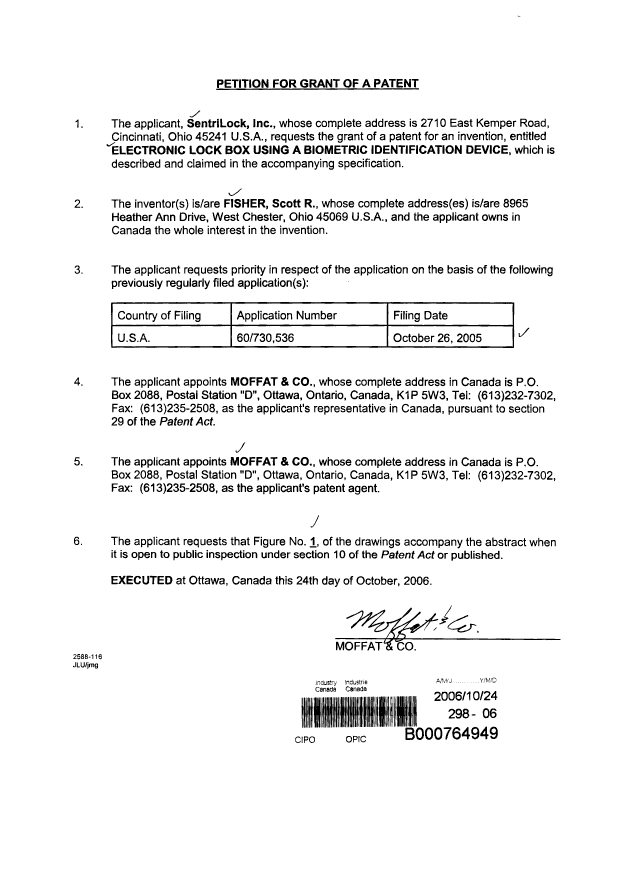 Document de brevet canadien 2565525. Cession 20061024. Image 2 de 4