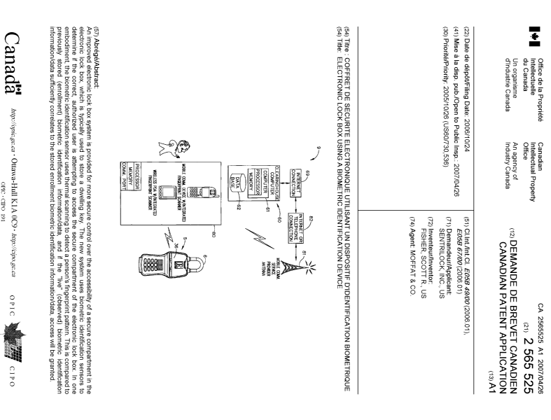 Document de brevet canadien 2565525. Page couverture 20070420. Image 1 de 1