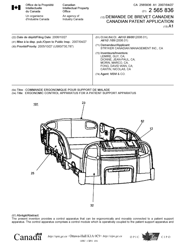 Document de brevet canadien 2565836. Page couverture 20070418. Image 1 de 2