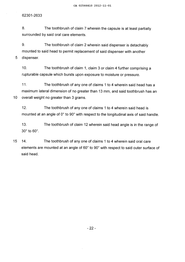 Document de brevet canadien 2566410. Revendications 20121101. Image 2 de 2