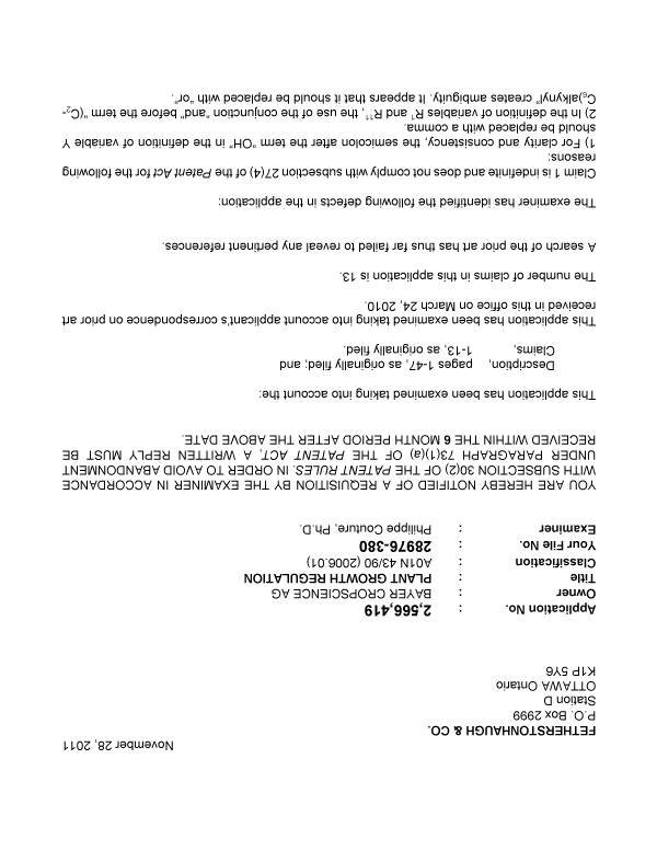 Canadian Patent Document 2566419. Prosecution-Amendment 20111128. Image 1 of 4