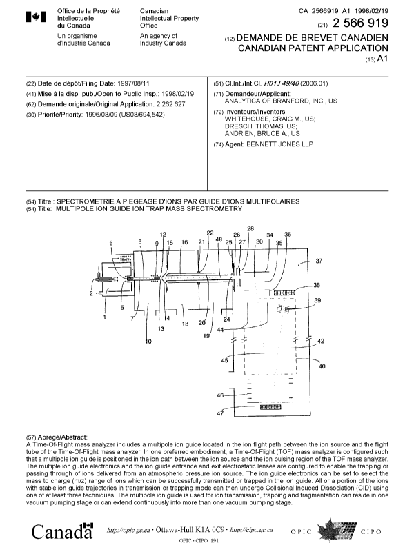 Document de brevet canadien 2566919. Page couverture 20070130. Image 1 de 1