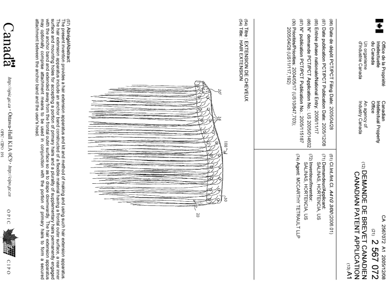 Document de brevet canadien 2567072. Page couverture 20070125. Image 1 de 1