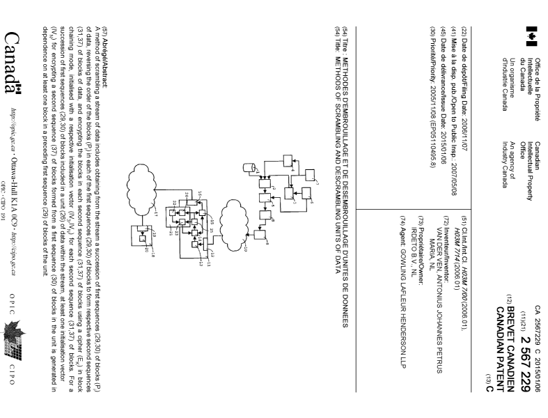 Document de brevet canadien 2567229. Page couverture 20141210. Image 1 de 1