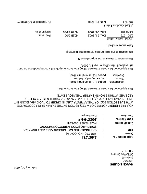 Document de brevet canadien 2567781. Poursuite-Amendment 20081216. Image 1 de 2