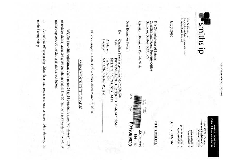 Canadian Patent Document 2568049. Prosecution-Amendment 20100705. Image 2 of 26