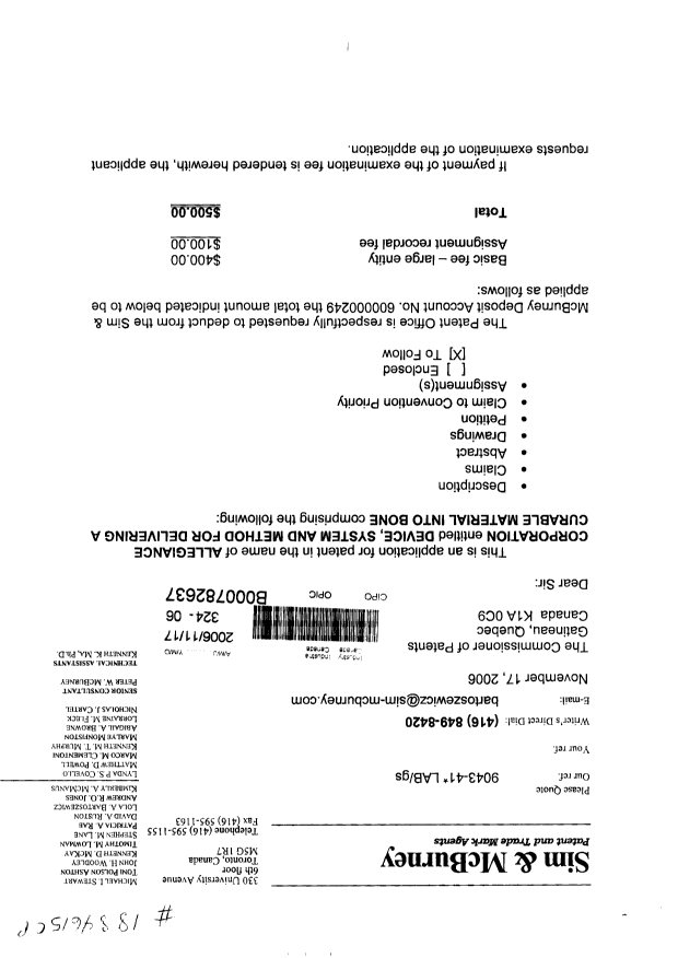 Document de brevet canadien 2568374. Cession 20061117. Image 1 de 3