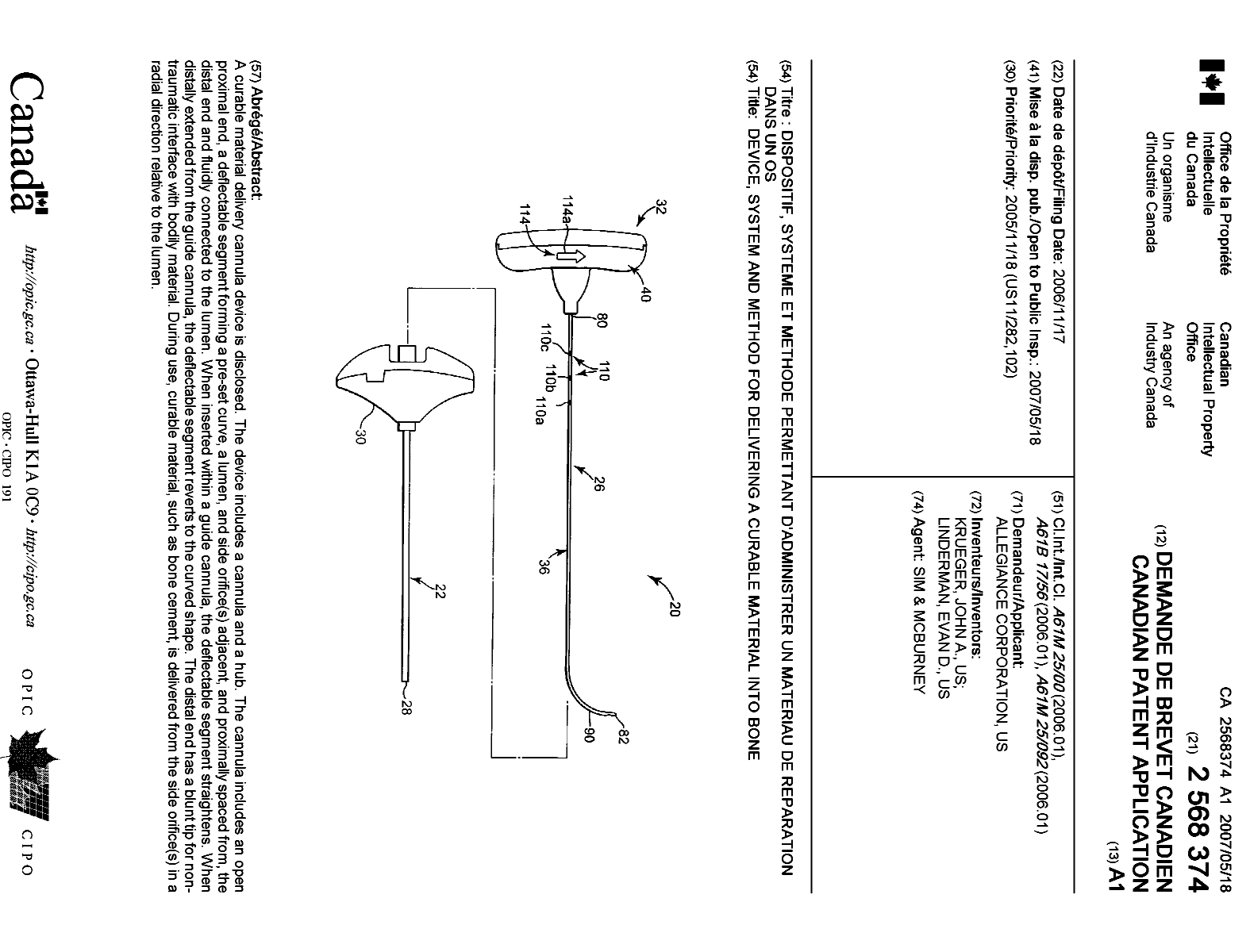 Document de brevet canadien 2568374. Page couverture 20070511. Image 1 de 1