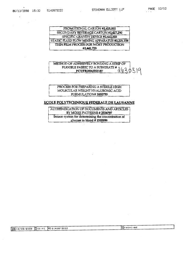 Document de brevet canadien 2569214. Correspondance 20080613. Image 12 de 12