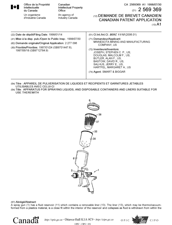 Document de brevet canadien 2569369. Page couverture 20070209. Image 1 de 2