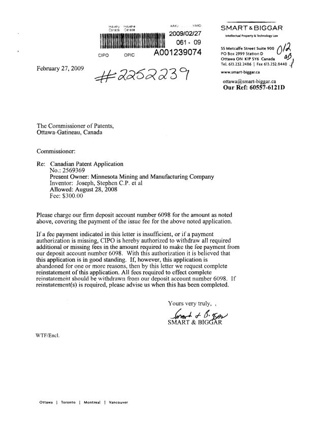 Canadian Patent Document 2569369. Correspondence 20090227. Image 1 of 1