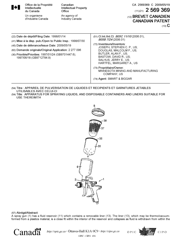 Document de brevet canadien 2569369. Page couverture 20090504. Image 1 de 2