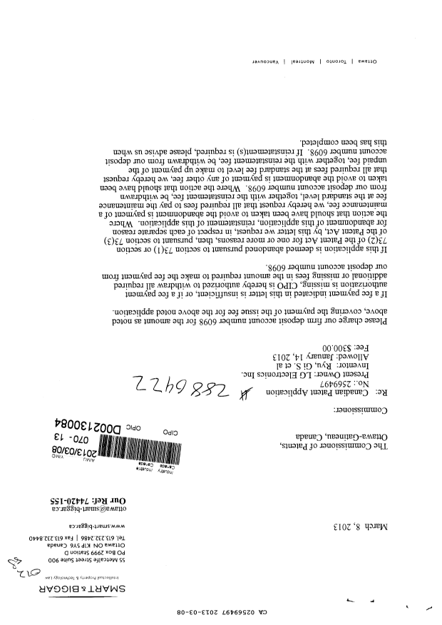 Canadian Patent Document 2569497. Correspondence 20130308. Image 1 of 2