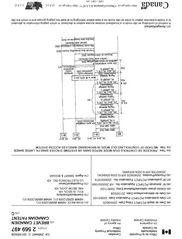 Canadian Patent Document 2569497. Cover Page 20130508. Image 1 of 2