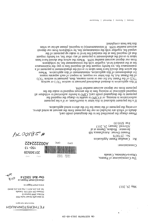 Canadian Patent Document 2570078. Correspondence 20130529. Image 1 of 2