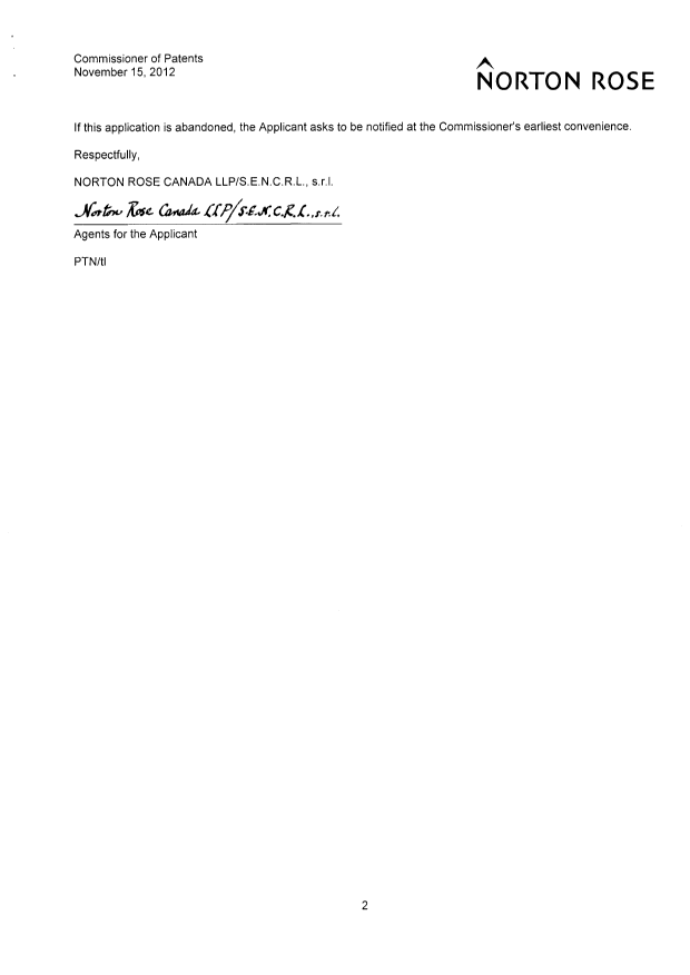 Document de brevet canadien 2570336. Correspondance 20121115. Image 2 de 2