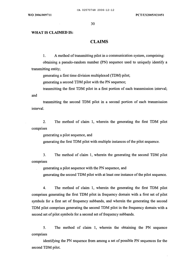 Document de brevet canadien 2570748. Revendications 20061212. Image 1 de 12