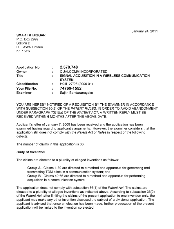 Document de brevet canadien 2570748. Poursuite-Amendment 20110124. Image 1 de 2