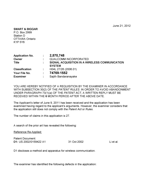 Document de brevet canadien 2570748. Poursuite-Amendment 20120621. Image 1 de 3