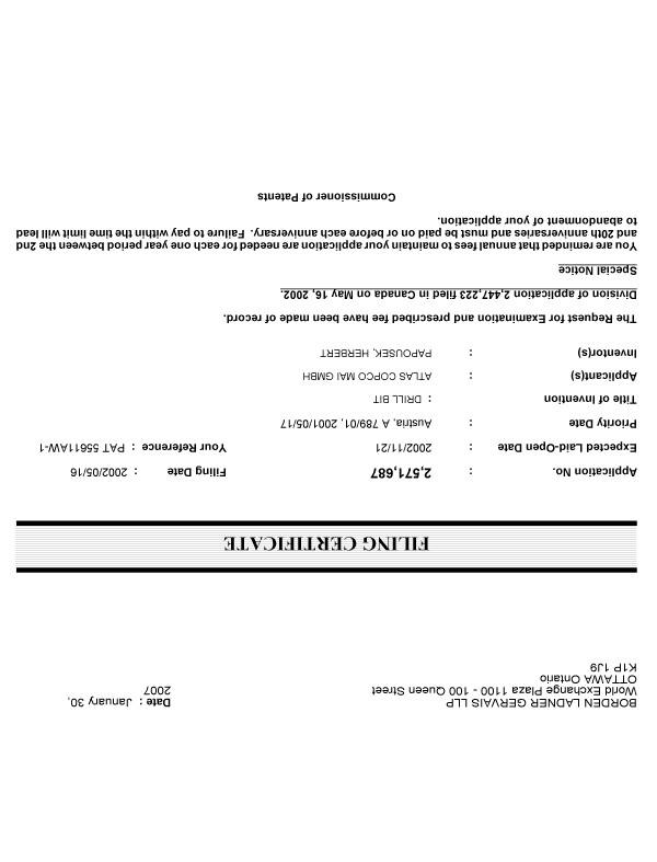 Canadian Patent Document 2571687. Correspondence 20070130. Image 1 of 1