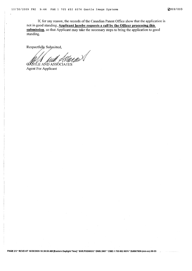 Document de brevet canadien 2572229. Correspondance 20091030. Image 2 de 2