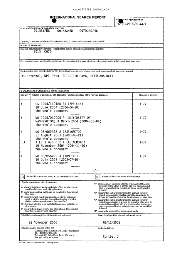 Document de brevet canadien 2572754. PCT 20070103. Image 1 de 6