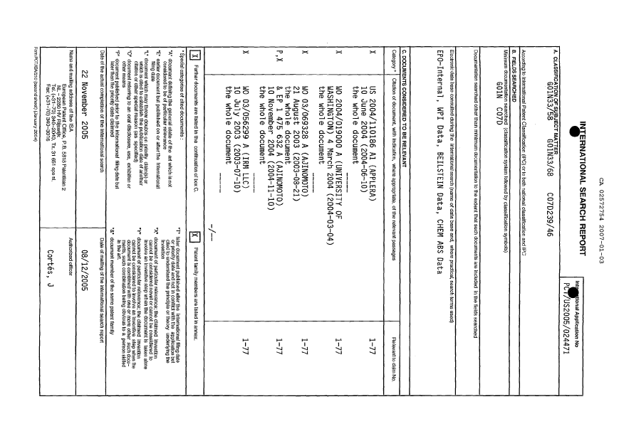 Document de brevet canadien 2572754. PCT 20070103. Image 1 de 6