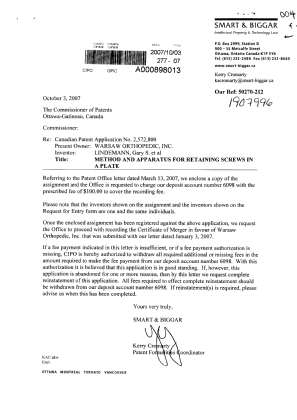 Document de brevet canadien 2572800. Cession 20071003. Image 1 de 19