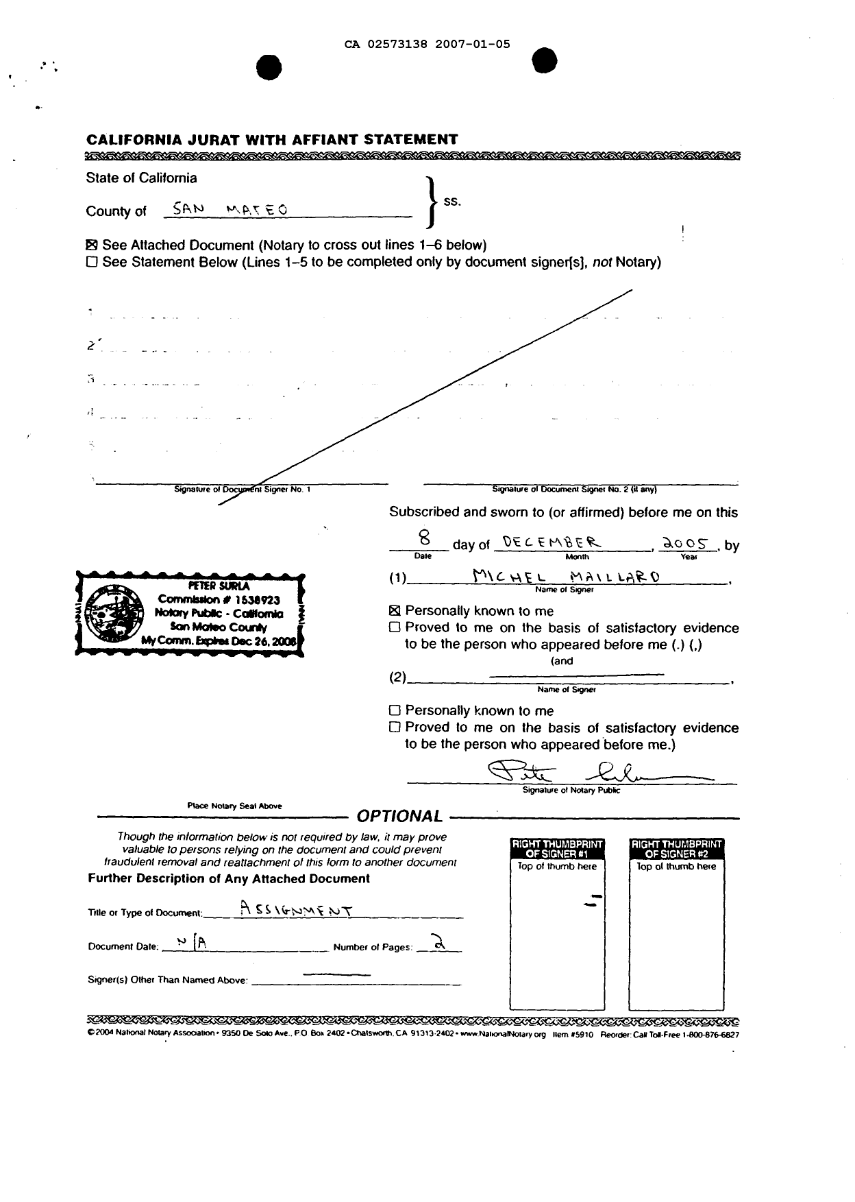 Canadian Patent Document 2573138. Assignment 20070105. Image 15 of 15