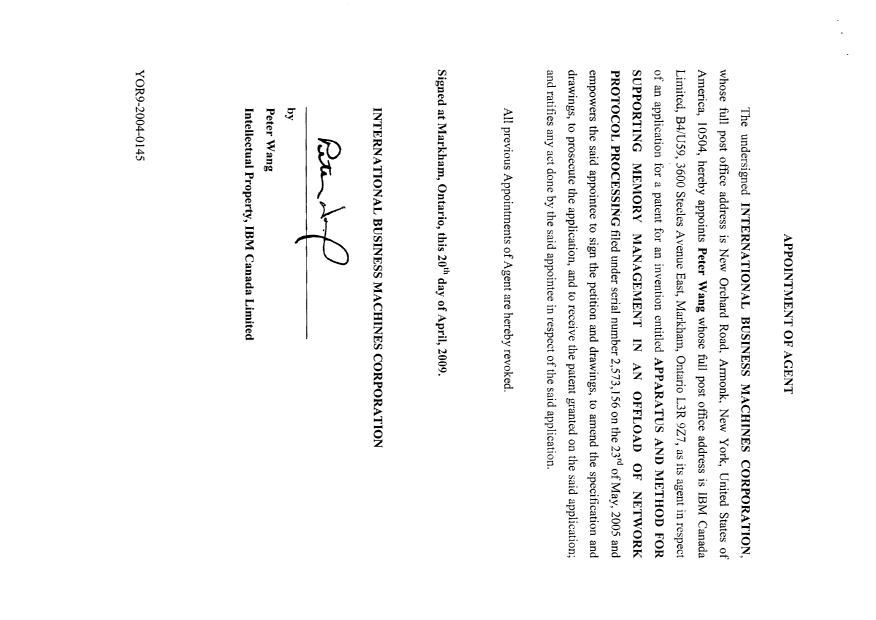 Document de brevet canadien 2573156. Correspondance 20090420. Image 2 de 2