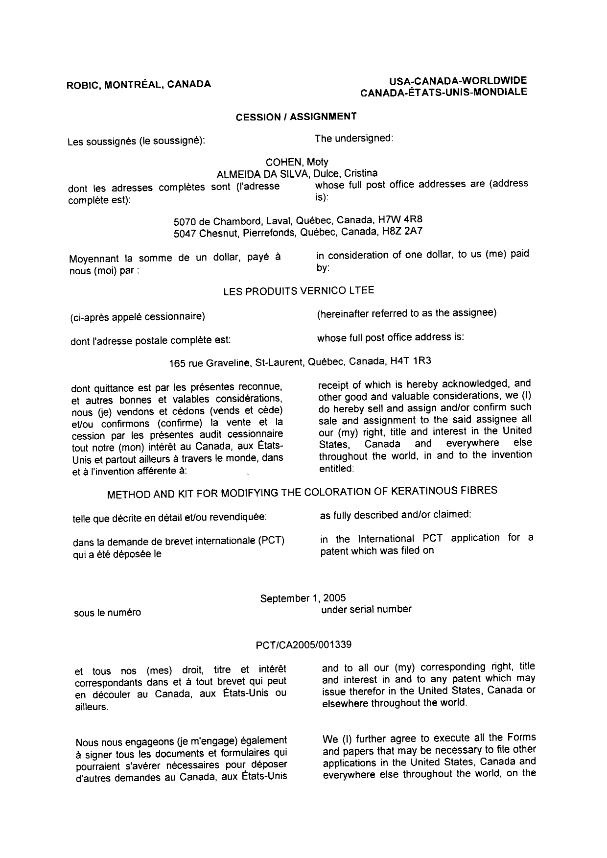 Canadian Patent Document 2573567. Assignment 20070322. Image 2 of 5
