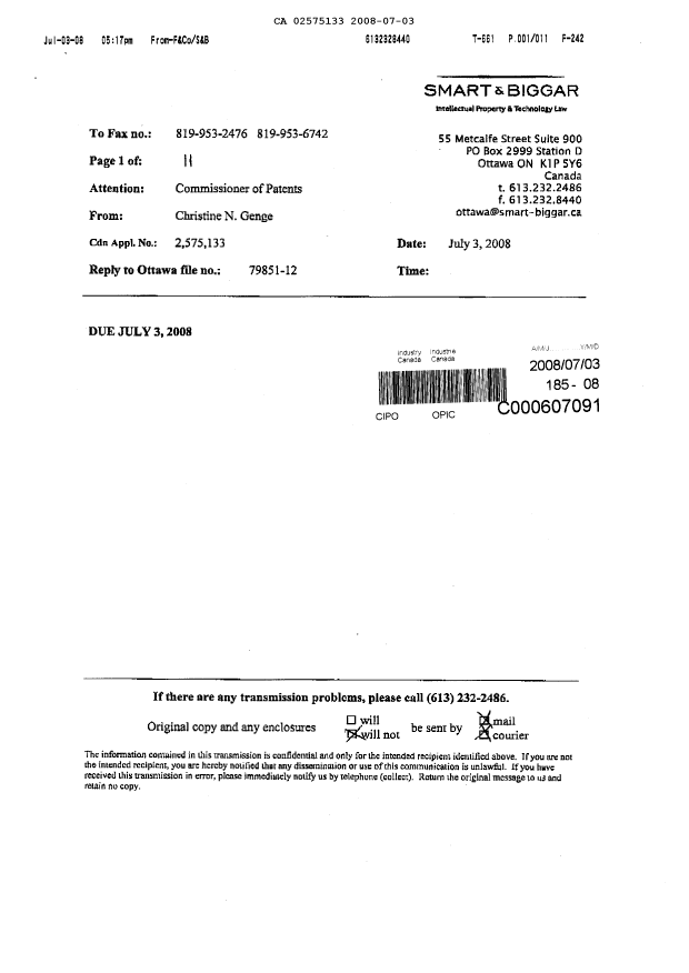 Document de brevet canadien 2575133. Poursuite-Amendment 20080703. Image 11 de 11