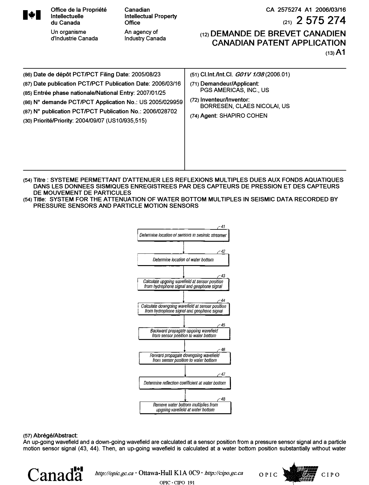 Document de brevet canadien 2575274. Page couverture 20070330. Image 1 de 2