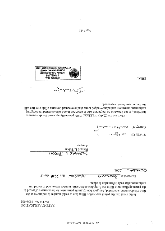 Canadian Patent Document 2575858. Assignment 20061201. Image 8 of 8