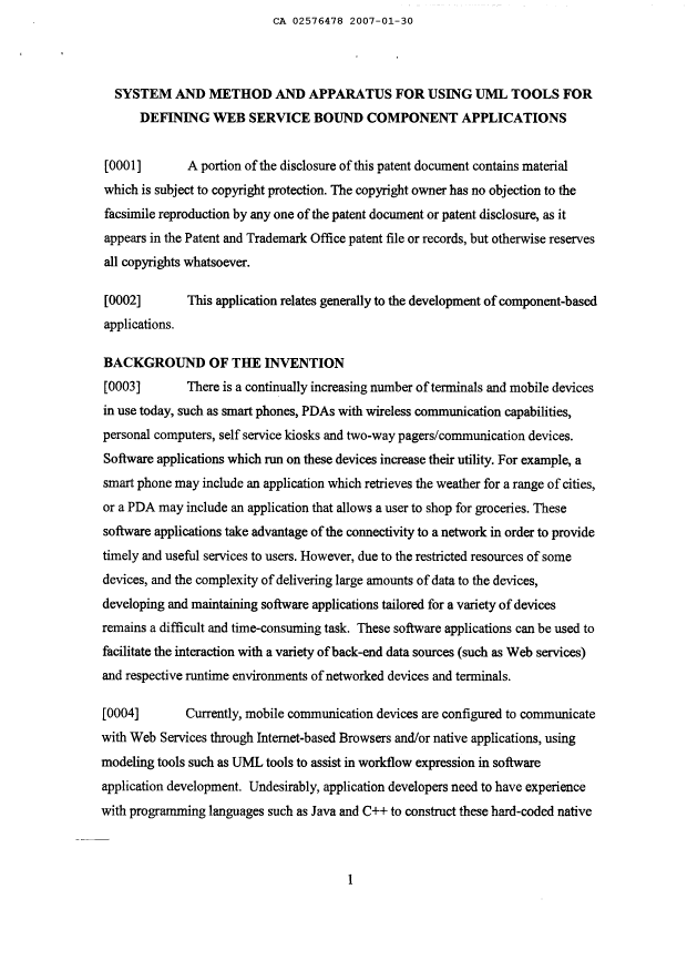 Canadian Patent Document 2576478. Description 20070130. Image 1 of 43